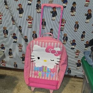 Vintage Hello Kitty Rollback Wheel Pink Bag Soft Luggage Travel